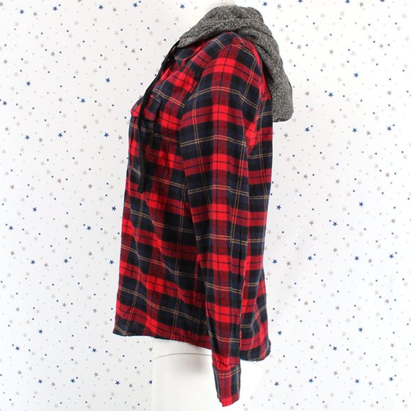 Removable Hood Flannel Plaid Button Up Shirt - Picture 4 of 8